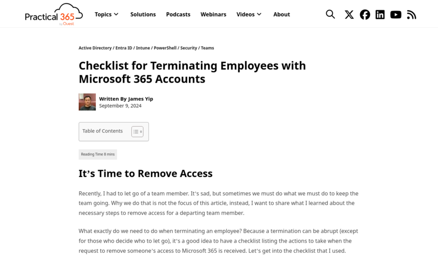 Checklist for Terminating Employees with Microsoft 365 Accounts