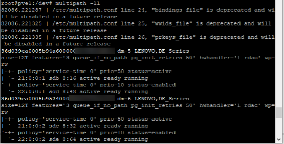 Confirm multipath result using multipath command